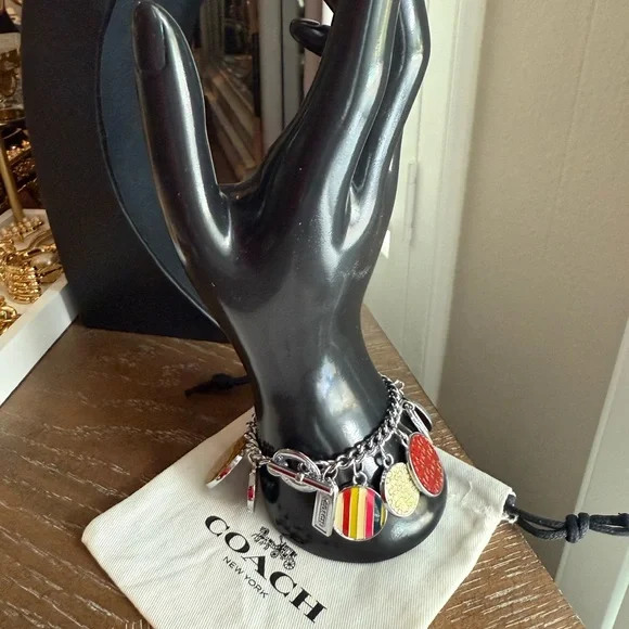 Coach Rare silver toned Gold&Red enamel Charm Bracelet NWOT w branded dust bag - Picture 4 of 9